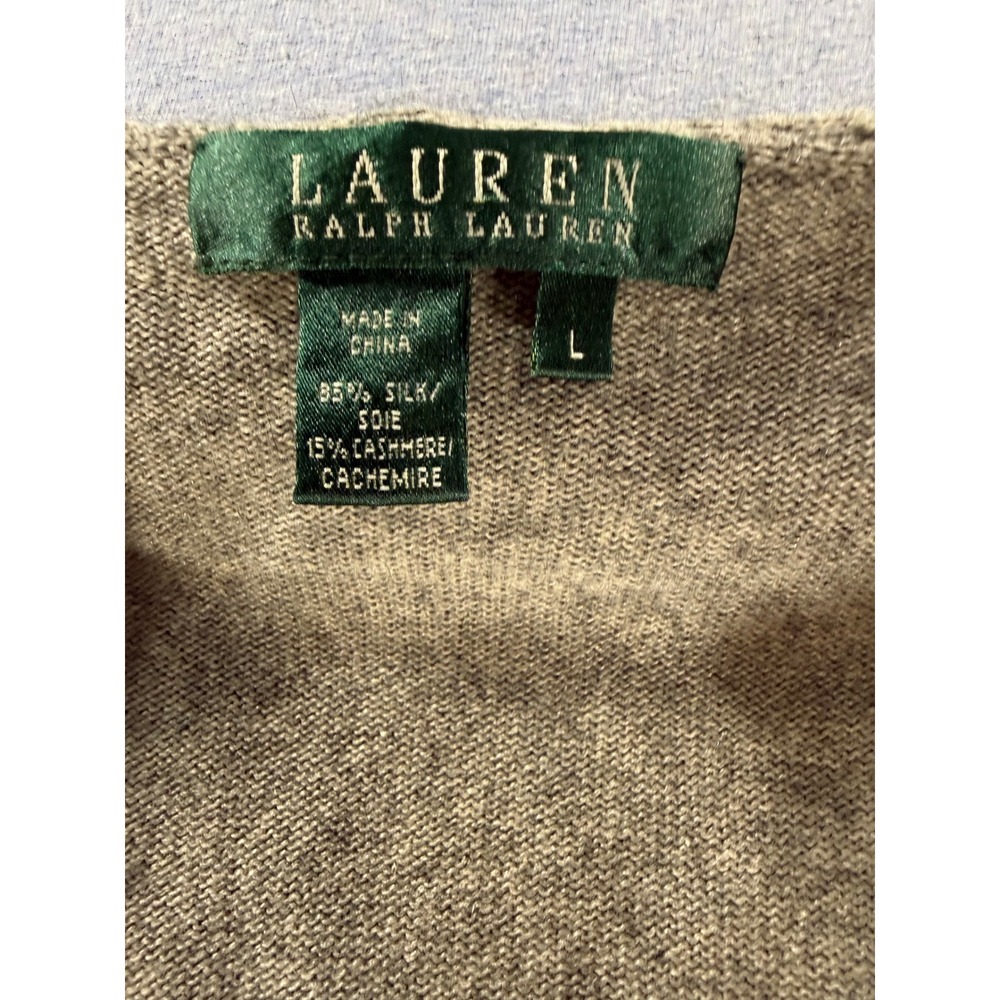 Lauren Ralph Lauren Vintage 90s Silk Cashmere Ruffle Neck Sweater Olive Green L - Picture 3 of 6